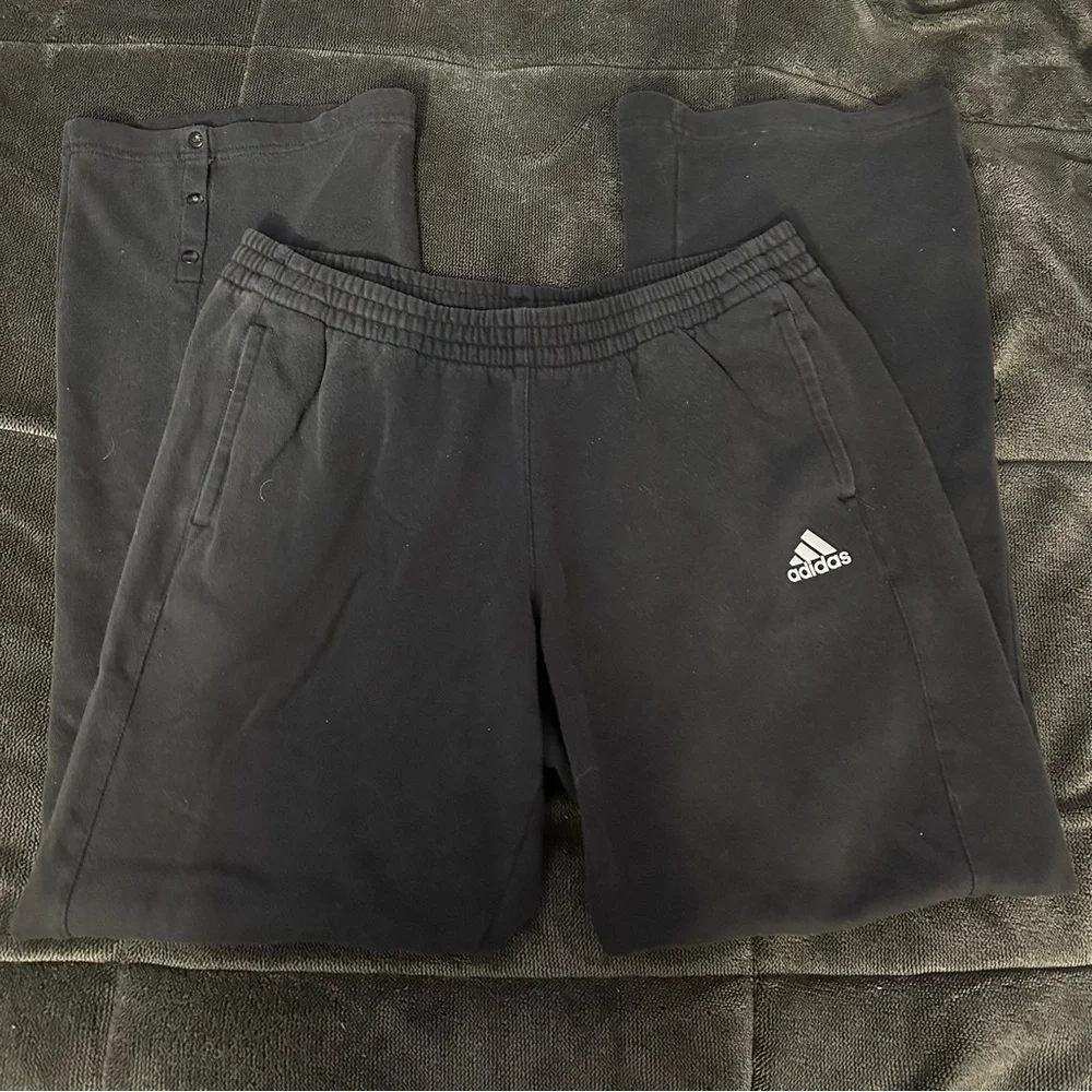 Adidas Black Logo Sweatpants w/ Snap Button Bottoms - Picture 1 of 6